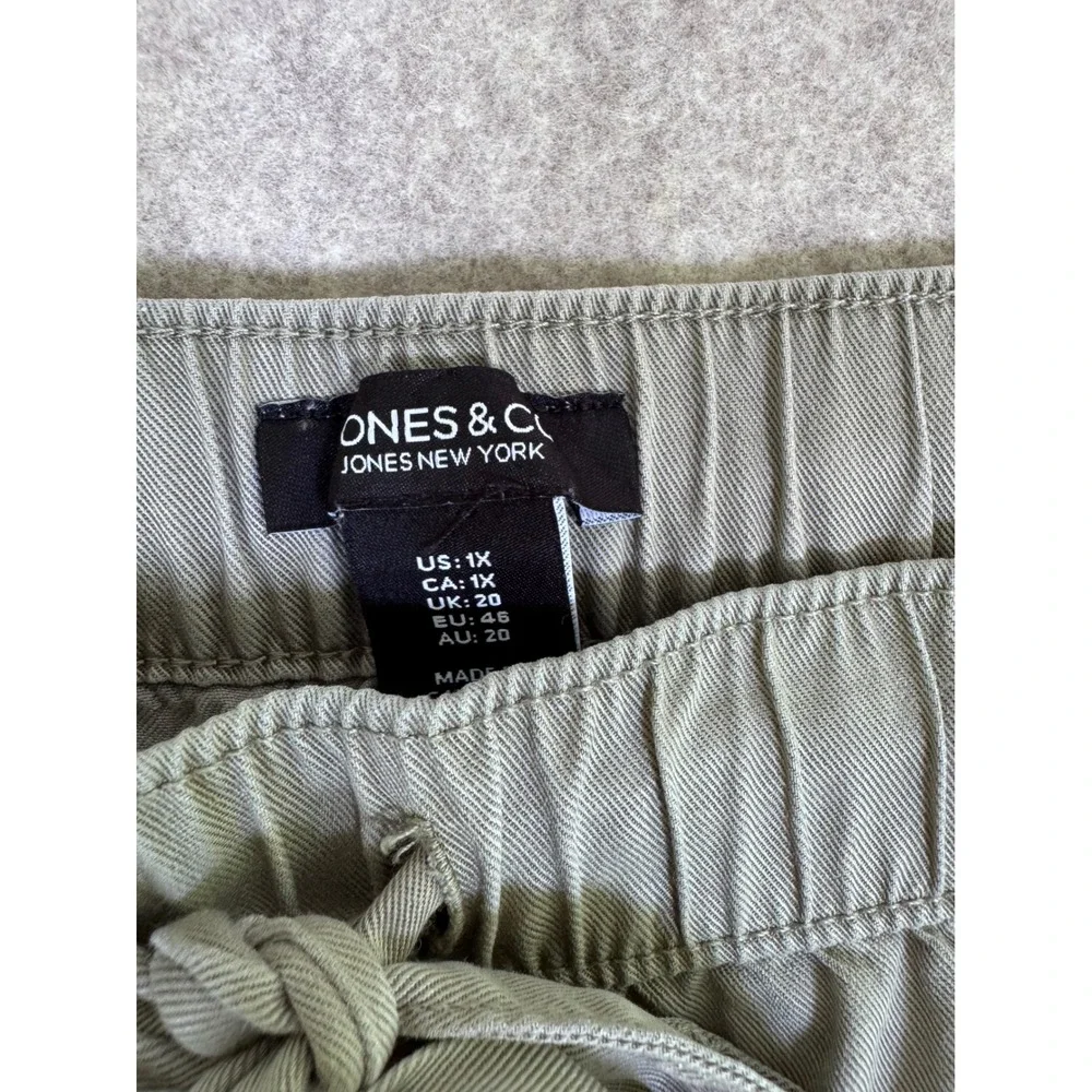 Jones New York Jones & Co Womens 1X Sage Green Drawstring Utility Pants‎ Relaxed